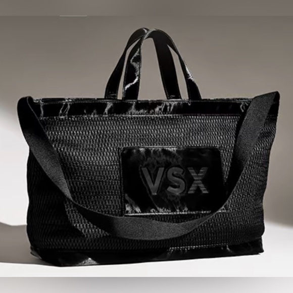 NWT Victoria’s Secret Black Mesh Tote Bag VSX W/Handles & Strap - Picture 1 of 3